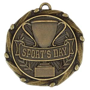 Gold Combo Sports Day Medal with Red, White & Blue Ribbon 45mm (1 3/4