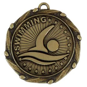 Gold Combo Swimming Medal with Red, White & Blue Ribbon 45mm (1 3/4