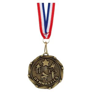 Gold Combo Male Gymnastics Medal with Red, White & Blue Ribbon 45mm (1 3/4