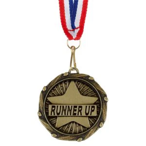 Gold Combo Runner Up Star Medal with Red, White & Blue Ribbon 45mm (1 3/4