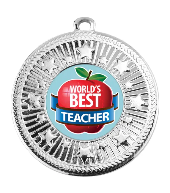 VF Star Worlds Best Teacher Apple Medal 50mm (2