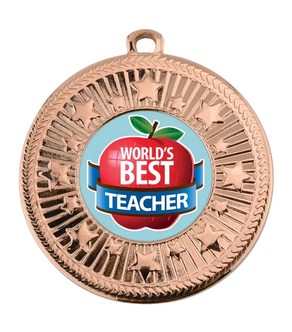 VF Star Worlds Best Teacher Apple Medal 50mm (2