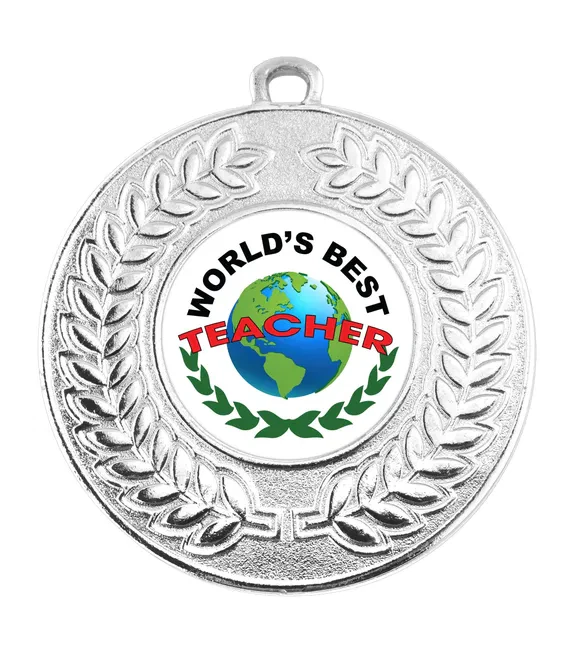 VF Contour Worlds Best Teacher Medal 50mm - Image 3