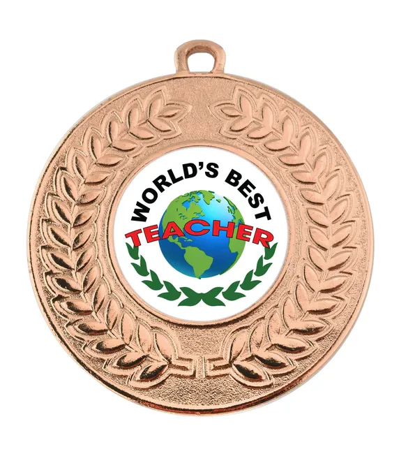 VF Contour Worlds Best Teacher Medal 50mm - Image 2