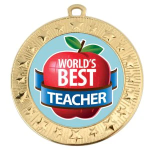 VF Star Worlds Best Teacher Apple Medal 70mm