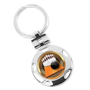 Silver Ten Pin Bowling Generic Round Keyring 40mm
