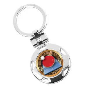 Silver Table Tennis Bat Ball Table Round Keyring 40mm