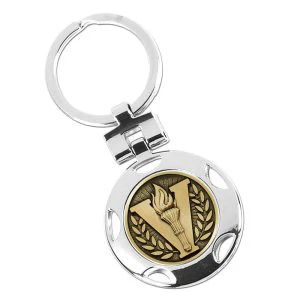 Silver Victory Torch Big V Round Keyring 40mm