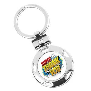Silver Thank-you Super Hero Round Keyring 40mm