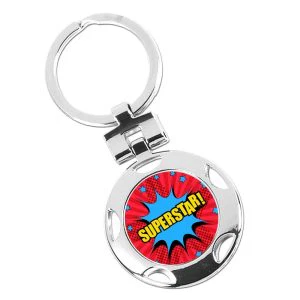 Silver Superstar Round Keyring 40mm