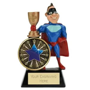 Male/Female Superhero Star Blue Trophy 14cm (5 1/2