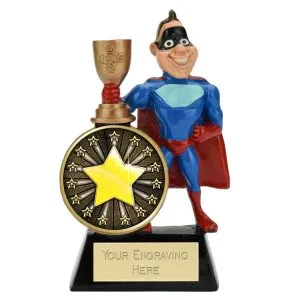 Male/Female Superhero Star Yellow Trophy 14cm (5 1/2
