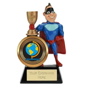 Male/Female Superhero School Geography Trophy 14cm (5 1/2