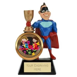 Male/Female Superhero School Maths Trophy 14cm (5 1/2
