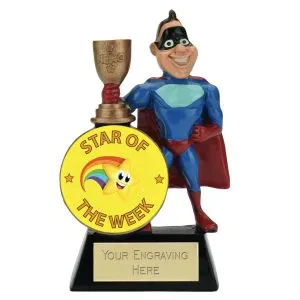 Male/Female Superhero Empoyee / School Star of The Week Trophy 14cm (5 1/2
