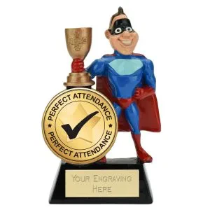 Male/Female Superhero School Attendance Trophy 14cm (5 1/2