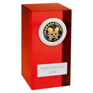 Booby Prize Wooden Spoon Colour Optical Crystal Block with Trim