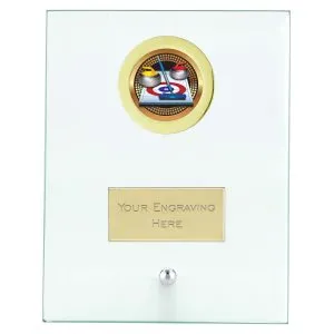 Crest Personalised Curling Glass Plaque with Trim and Chrome Pin