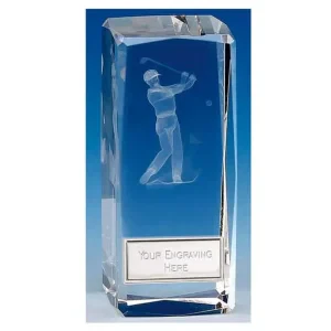 Clarity Male Golfer Crystal Block Award 11.5cm (4 1/2