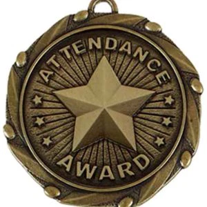 Gold Combo Attendance Award Medal with Red, White & Blue Ribbon 45mm (1 3/4