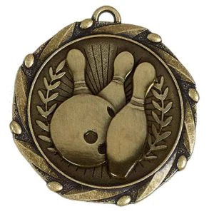Gold Combo Ten Pin Bowling Target Medal with Red, White & Blue Ribbon 45mm (1 3/4