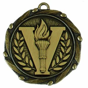 Gold Combo Victory Torch Medal with Red, White & Blue Ribbon 45mm (1 3/4