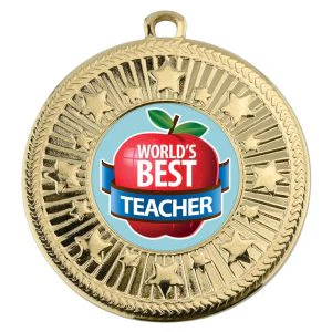 VF Star Worlds Best Teacher Apple Medal 50mm (2