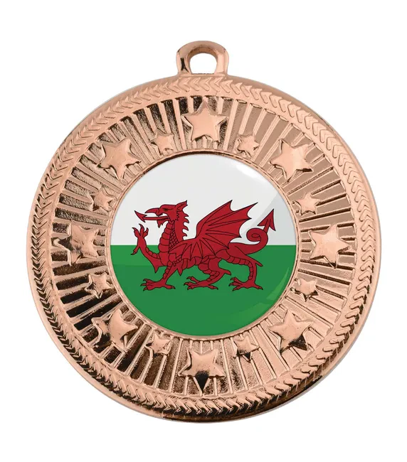 VF Star Country Wales Flag Medal 50mm (2