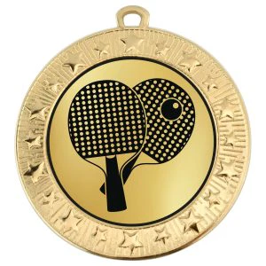Gold VF Star Table Tennis Bats & Ball Medal 70mm
