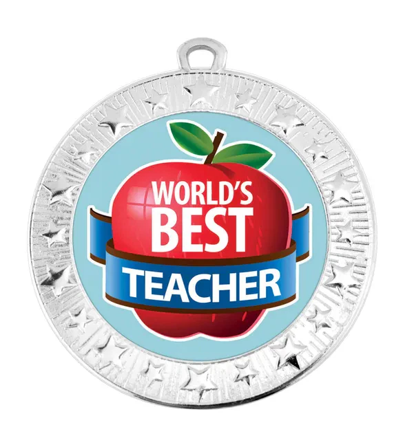 VF Star Worlds Best Teacher Apple Medal 70mm - Image 3