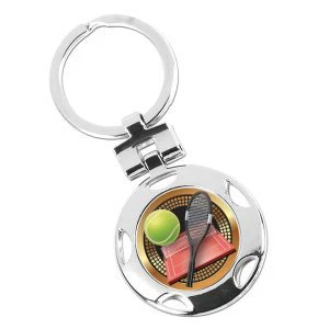 Silver Tennis Racquet Ball & Court Round Keyring 40mm