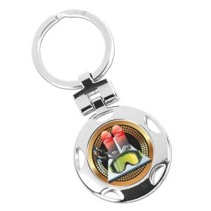 Silver Skiing Generic Round Keyring 40mm