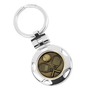 Silver Tennis Racquets & Ball Round Keyring 40mm