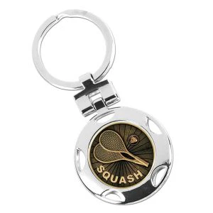 Silver Squash Word & Racquets Round Keyring 40mm