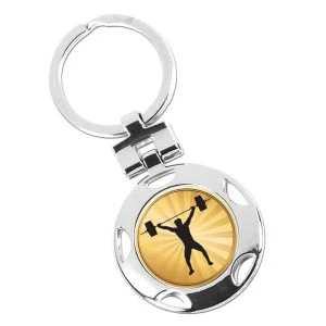 Silver Weightlifting Male Round Keyring 40mm